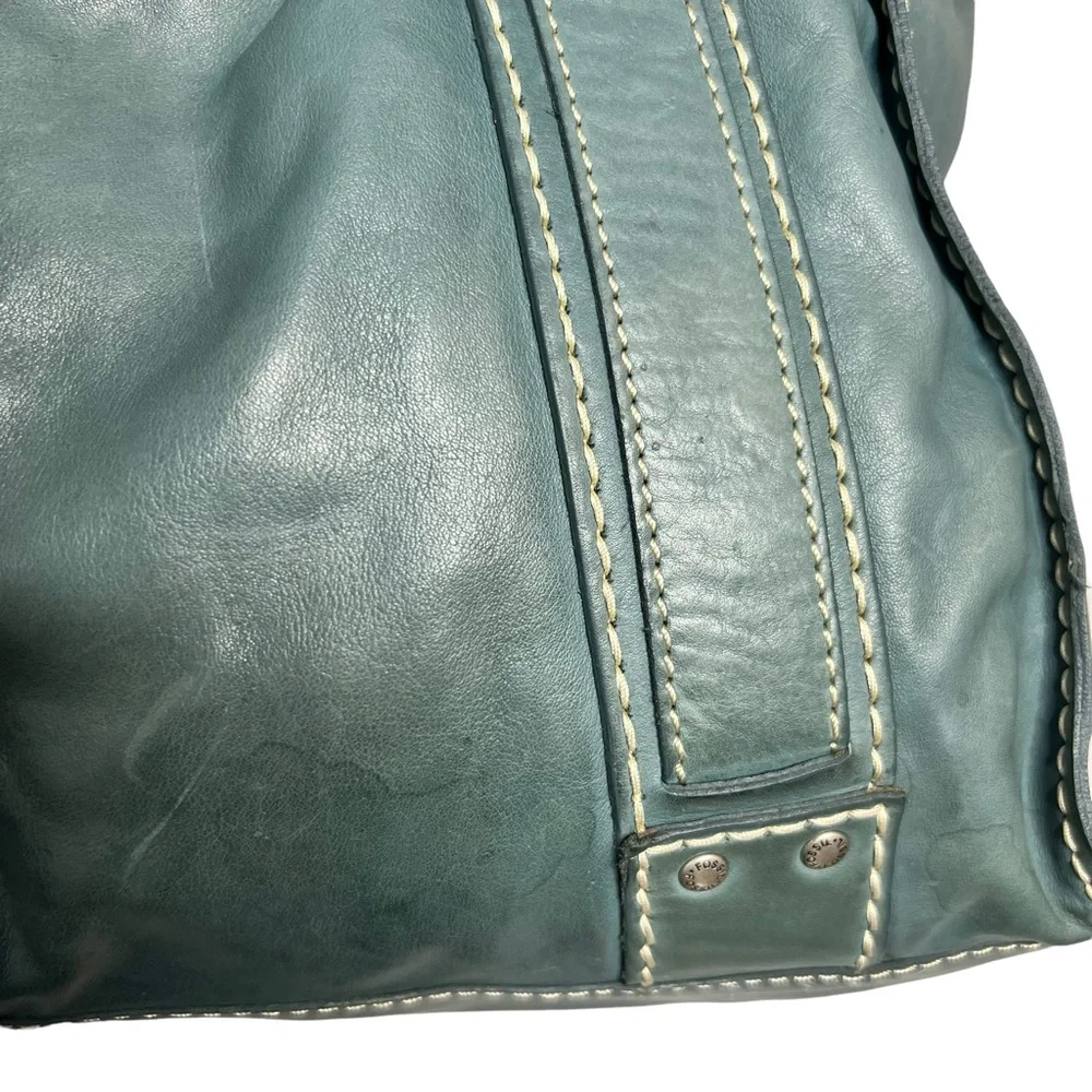 FOSSIL BLUE LEATHER SATCHEL - Picture 12 of 16